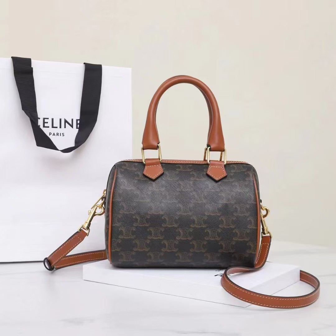 CELINE Small logo printed cow leather Boston bag