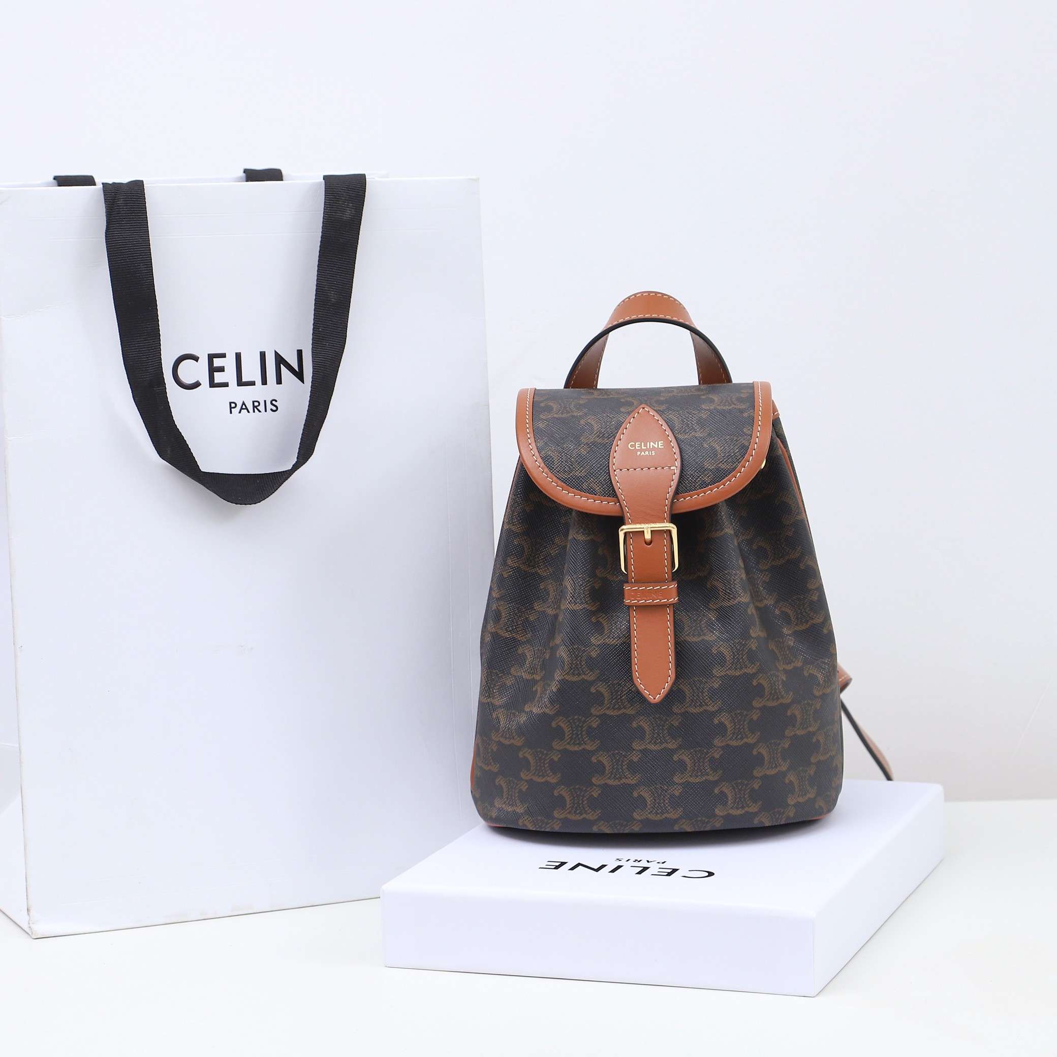 CELINE FOLCO logo printed cow leather mini backpack