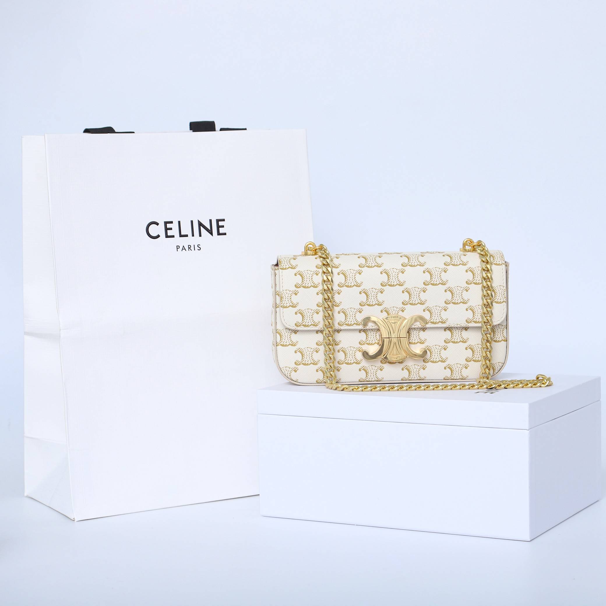 CELINE CLAUDE logo printed chain shoulder backpack