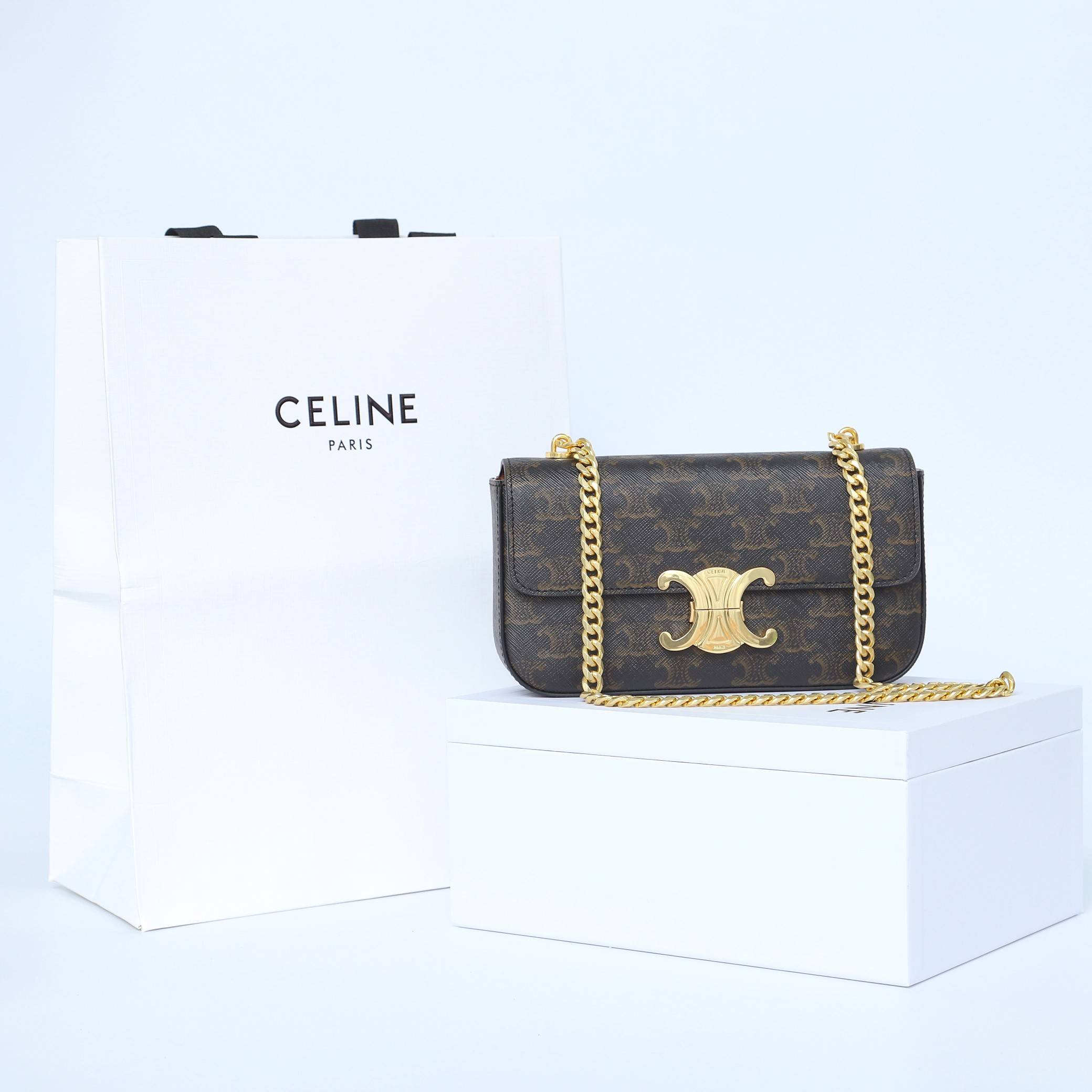 CELINE CLAUDE logo printed chain shoulder backpack