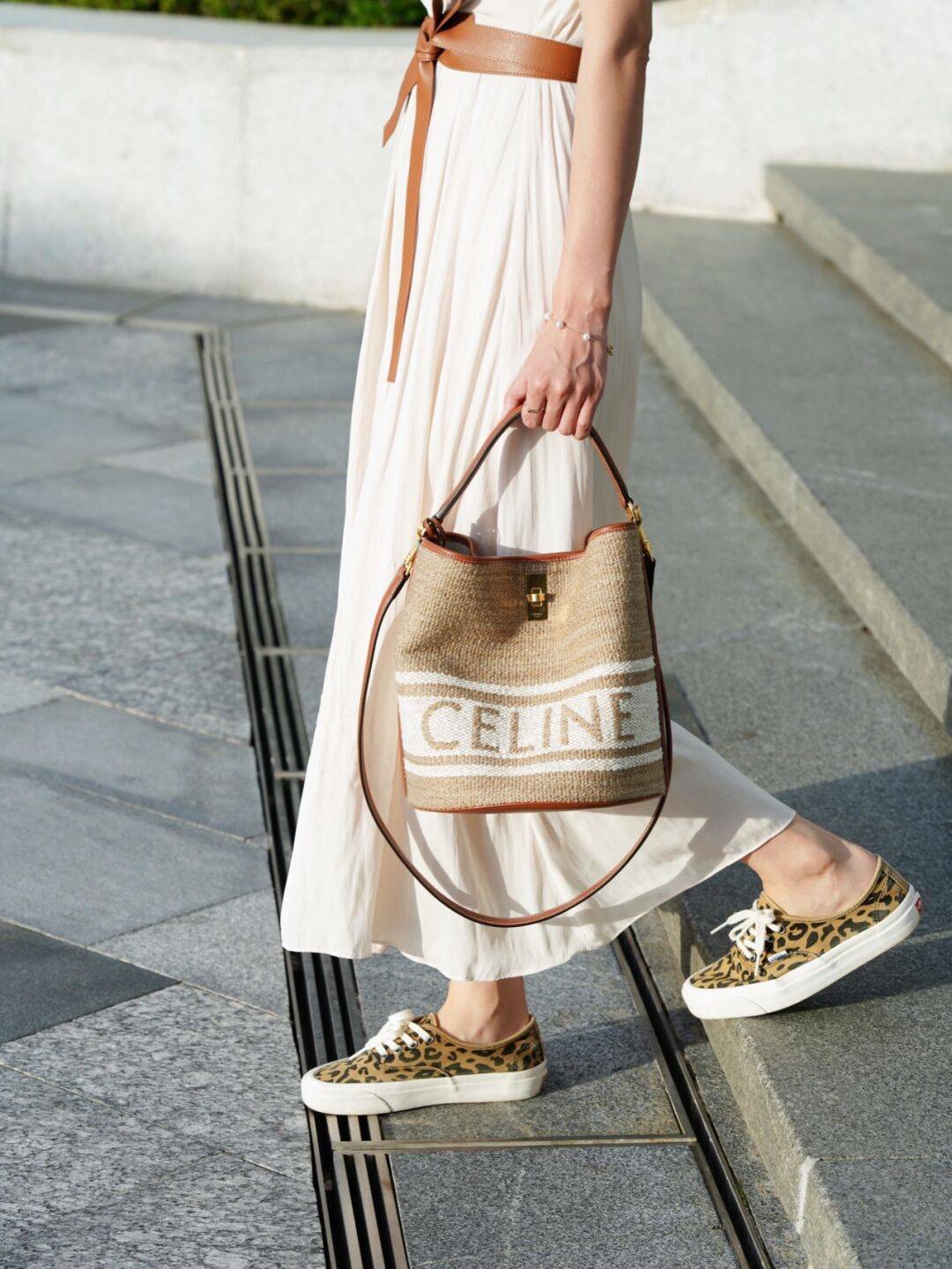 Celine woven striped bucket bag