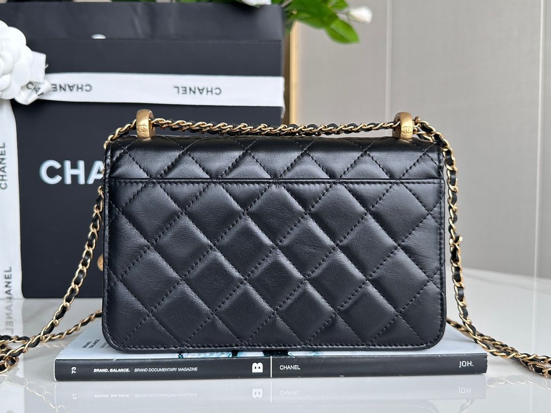 CHANEL Superior Workshop Double Gold beads WOC black authentic leather