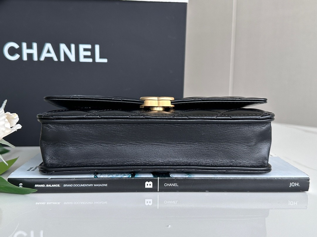 CHANEL Superior Workshop Double Gold beads WOC black authentic leather