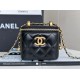 CHANEL Superior Workshop double gold beads small box black genuine leather