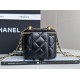 CHANEL Superior Workshop double gold beads small box black genuine leather