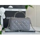 Chanel 23K leather metal handle long box bag blue black