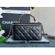 Chanel 23K leather metal handle long box bag blue black