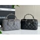 Chanel 23K leather metal handle long box bag blue black