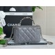 Chanel 23K leather metal handle long box bag blue black