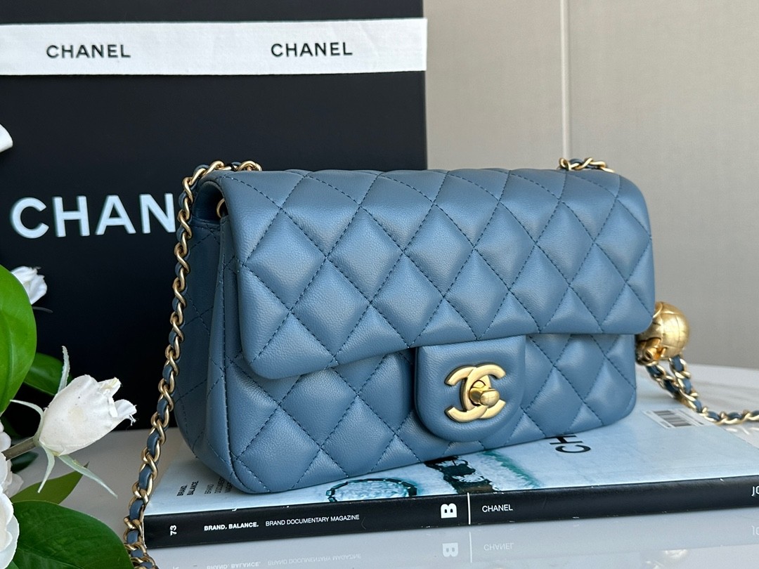 CHANEL 23K Gold Ball CF MINI Pink Blue