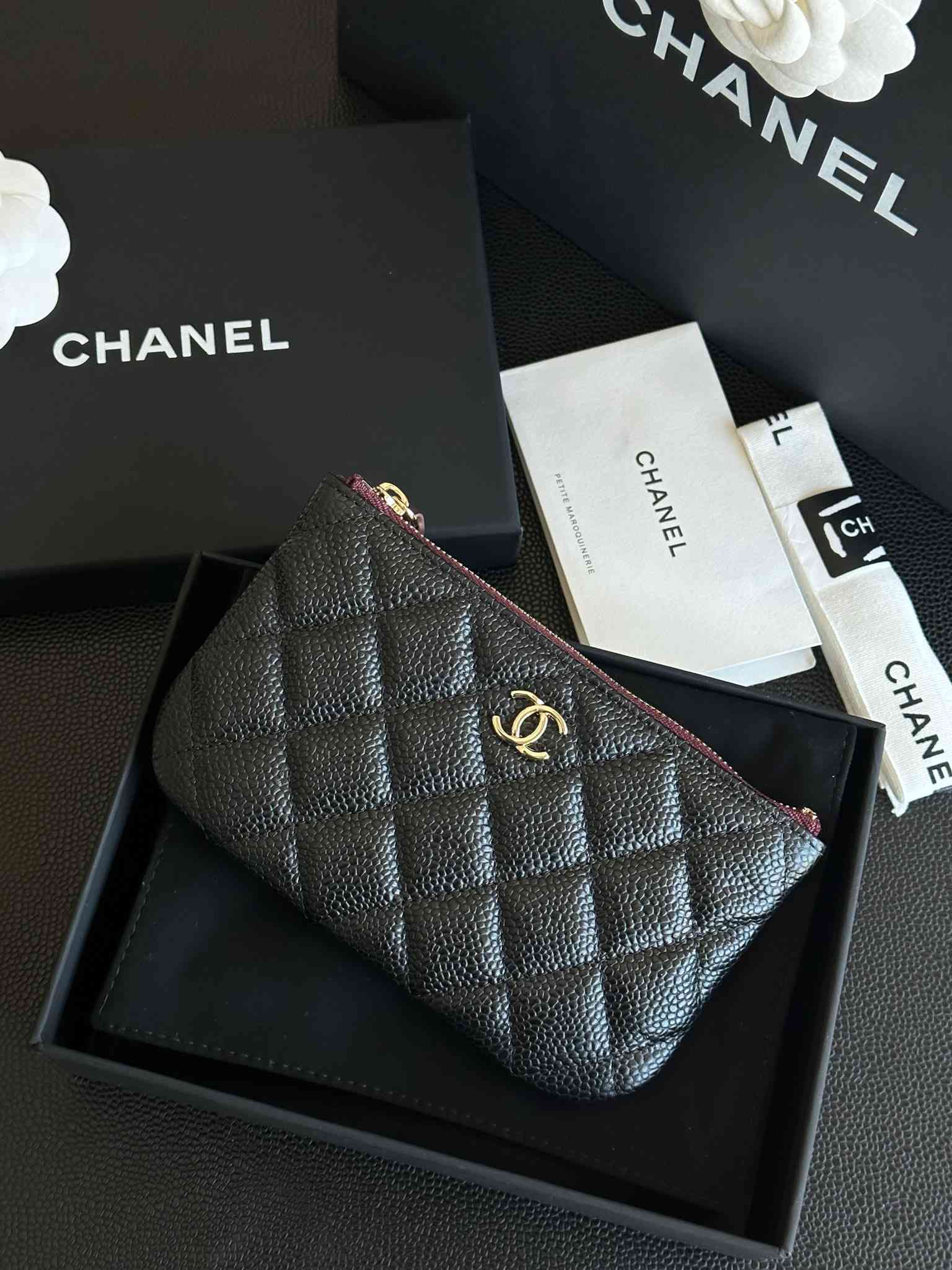 CHANEL classic mini zipper carrying black gold purse