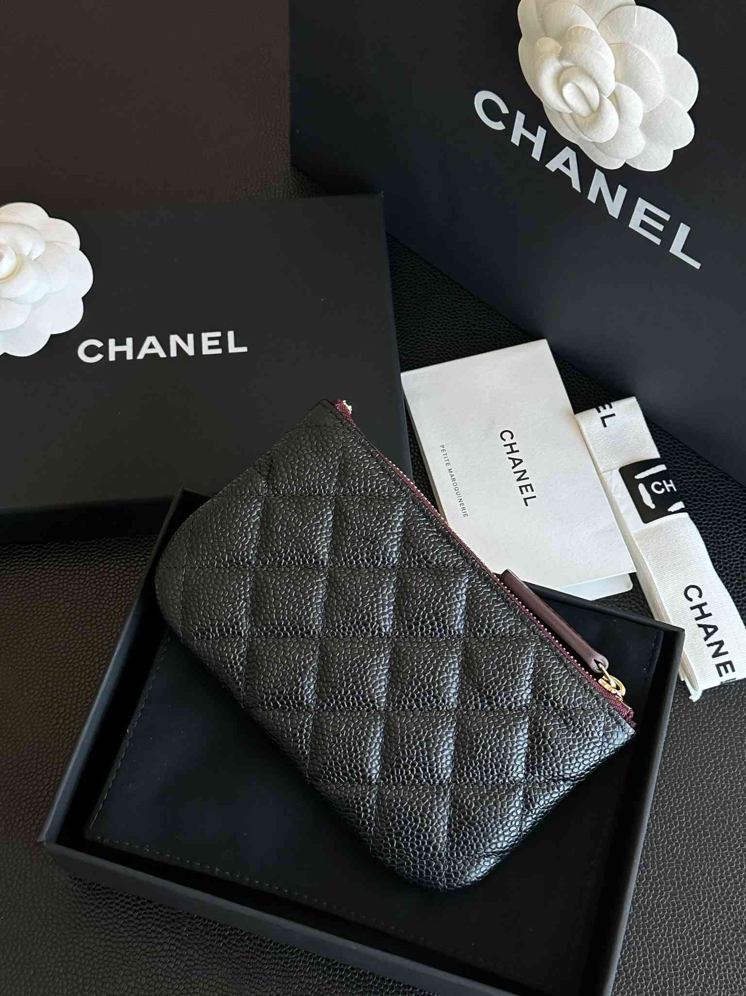 CHANEL classic mini zipper carrying black gold purse