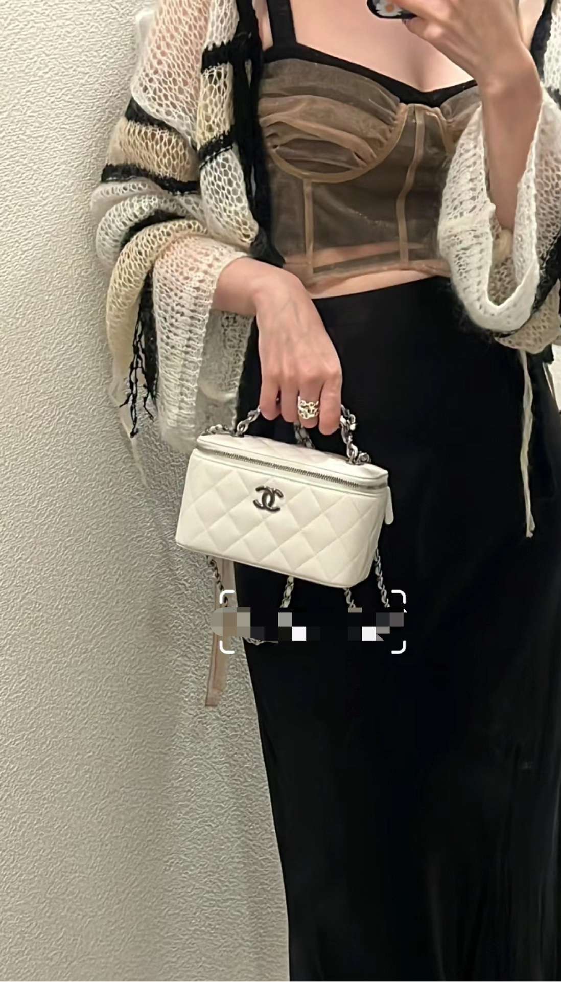 Chanel 23K rhinestone handle long box silver