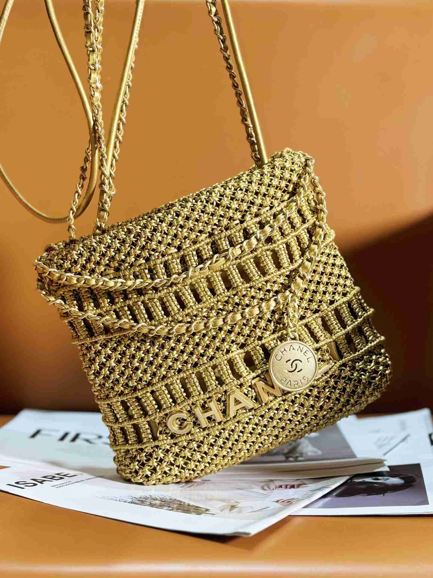 Chanel 23A mimi gold woven bag