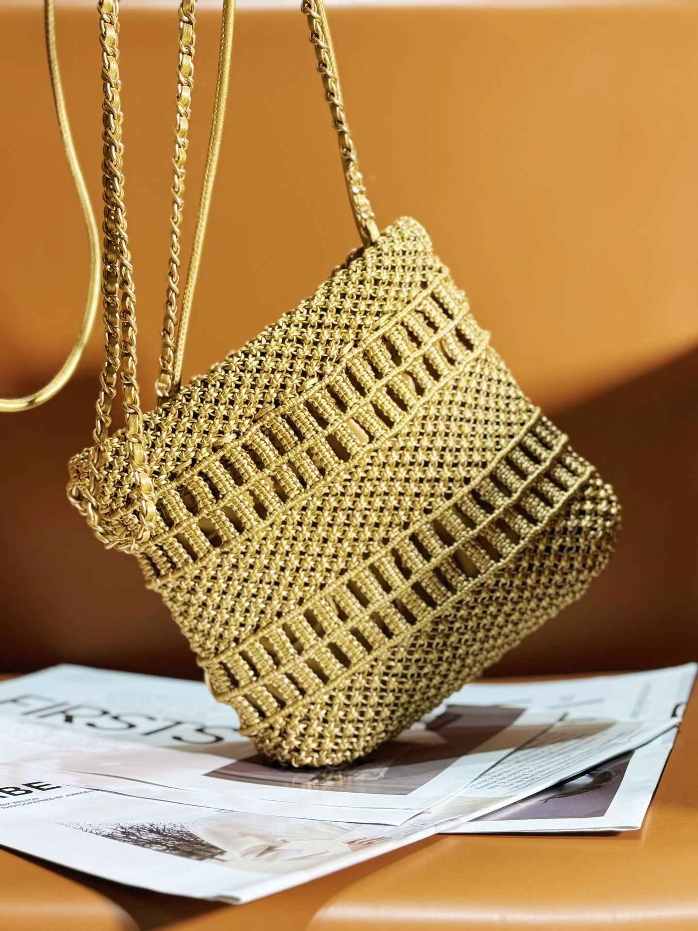 Chanel 23A mimi gold woven bag